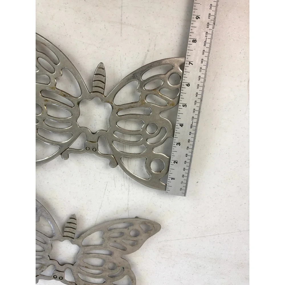 Vintage Metal Butterfly Trivets Silver Tone Openwork 10.5